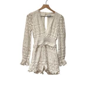 Revolve Saylor White Lace Bridal Bachelorette Party Romper‎ Deep- V Keyhole Sz S
